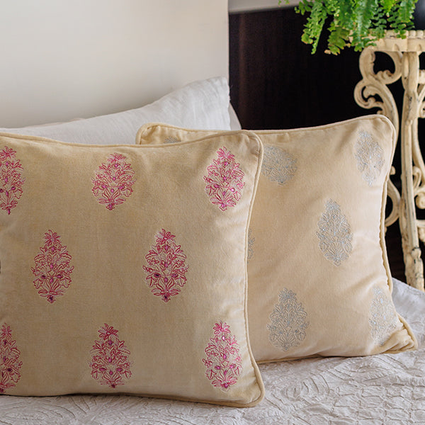 Embroidered Velvet Elegance Cushion Cover