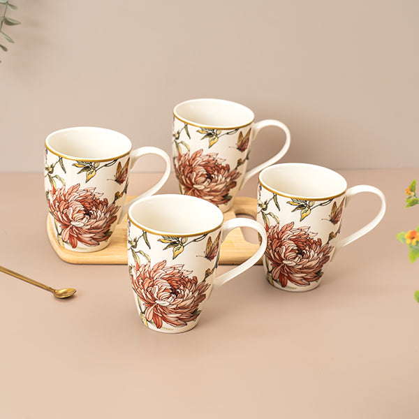 Brown Blossom Mugs - Set of 4