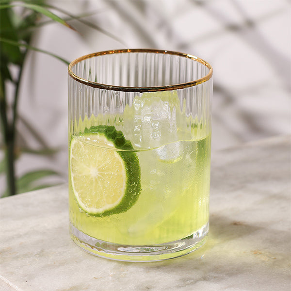 Ribbed Gold Rim Short Tumbler Set Of 6