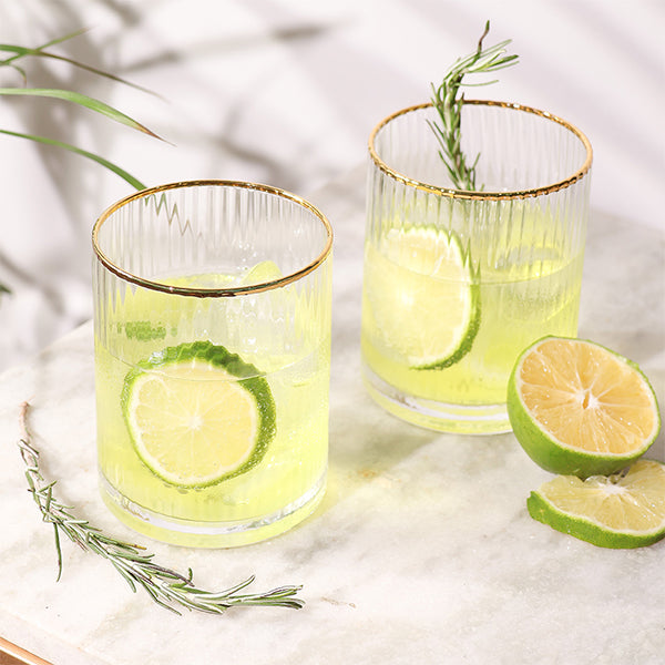 Ribbed Gold Rim Short Tumbler Set Of 6