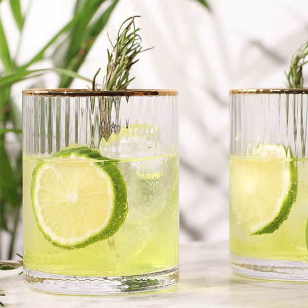Ribbed Gold Rim Short Tumbler Set Of 6