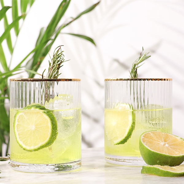 Ribbed Gold Rim Short Tumbler Set Of 6