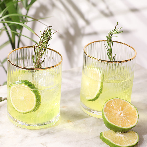 Ribbed Gold Rim Short Tumbler Set Of 6