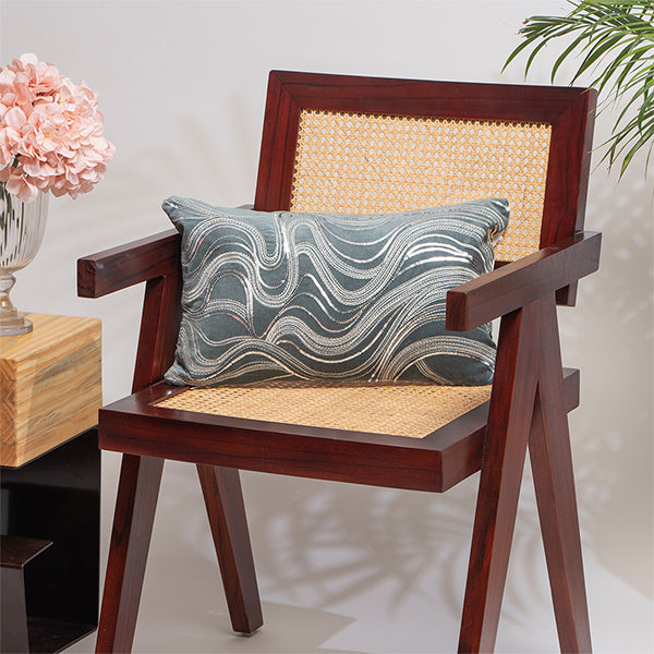 Blue Embroidered Velvet Cushion Cover