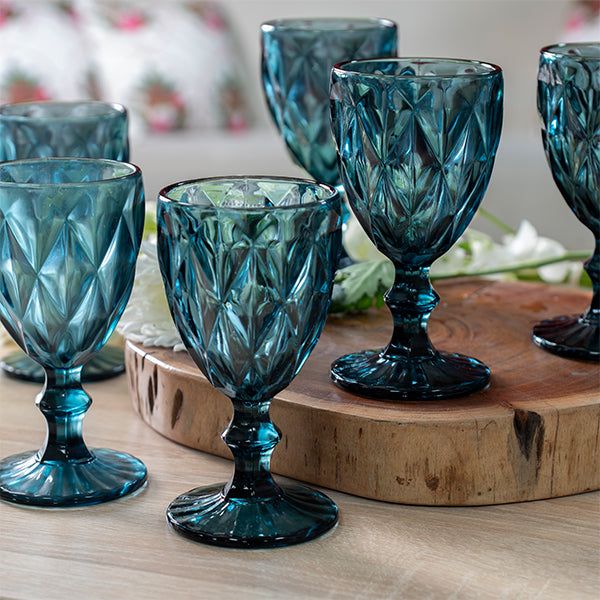 Denim Blue Stem Glass Volume(ML)-250 (Set of 6)