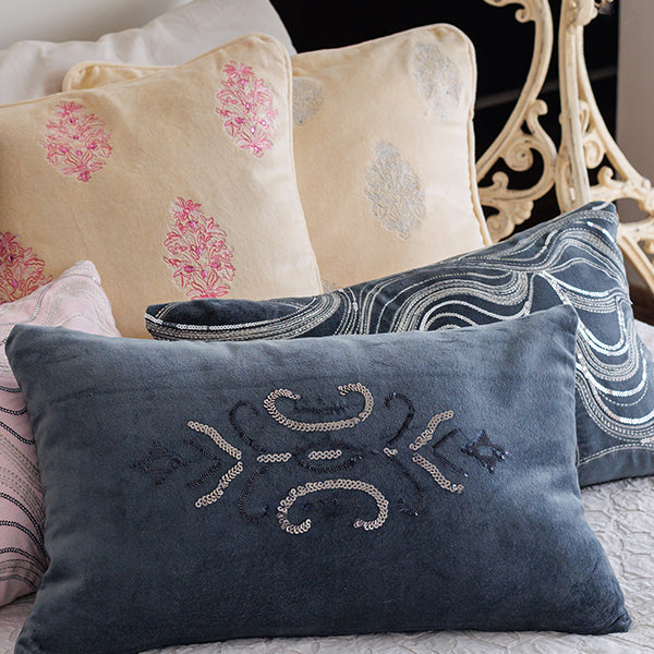 Embroidered Velvet Treasures Cushion Cover