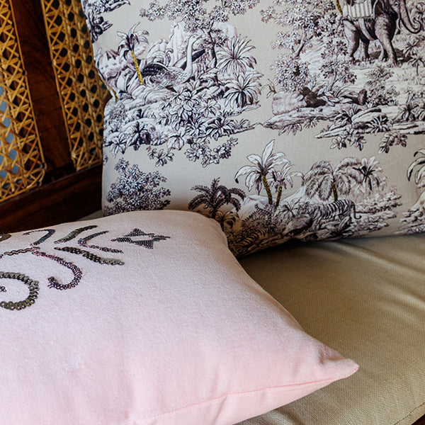 Embroidered Velvet Treasures Cushion Cover