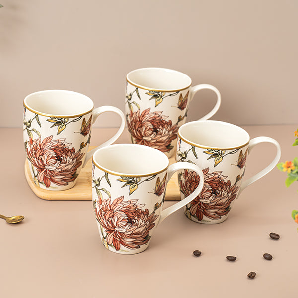 Brown Blossom Mugs - Set of 4