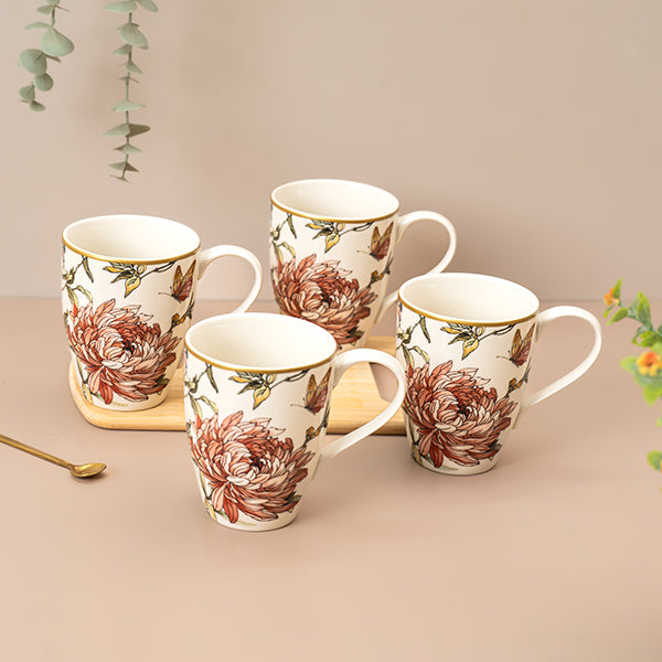 Brown Blossom Mugs - Set of 4