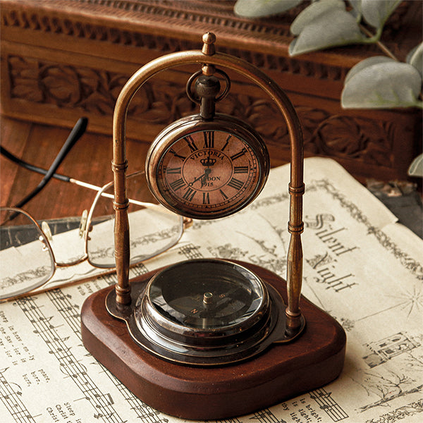 Way Finder Table Clock With Compass